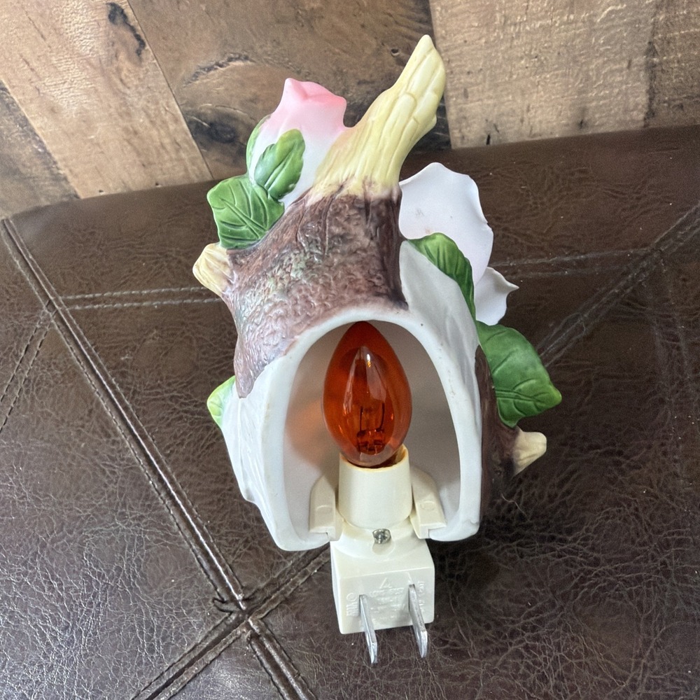 Pink Porcelain Rose Night Light Plug In Floral Ceramic Accent Vintage **Damage** - Picture 11 of 16